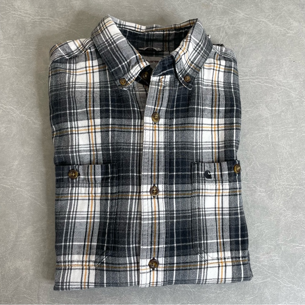 Carhartt Black and White Plaid 100% Cotton Flannel Shirt
